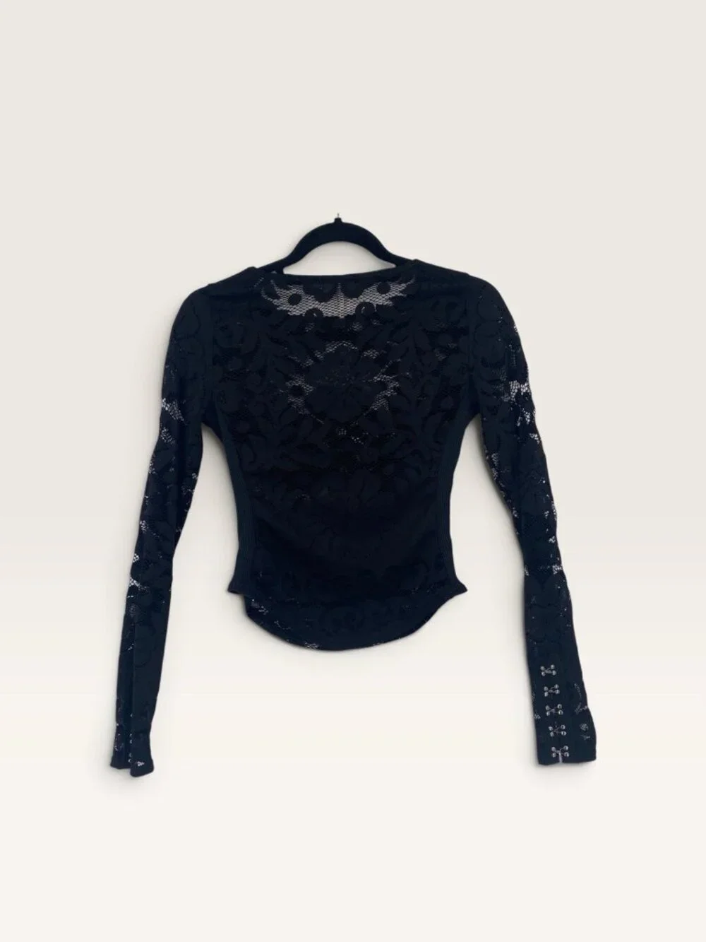 Free People Wild Roses Hook & Eye Cuff Lace Fitted Long Sleeve Top XS